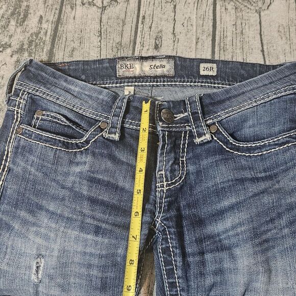 BKE Jeans Womens 30X31 Blue Stella Flare Bootcut Distressed Mid Rise Zip City - Picture 7 of 12